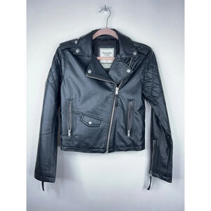 Abercrombie & Fitch Vegan Leather Moto Jacket Black Zip Up Biker Size Small